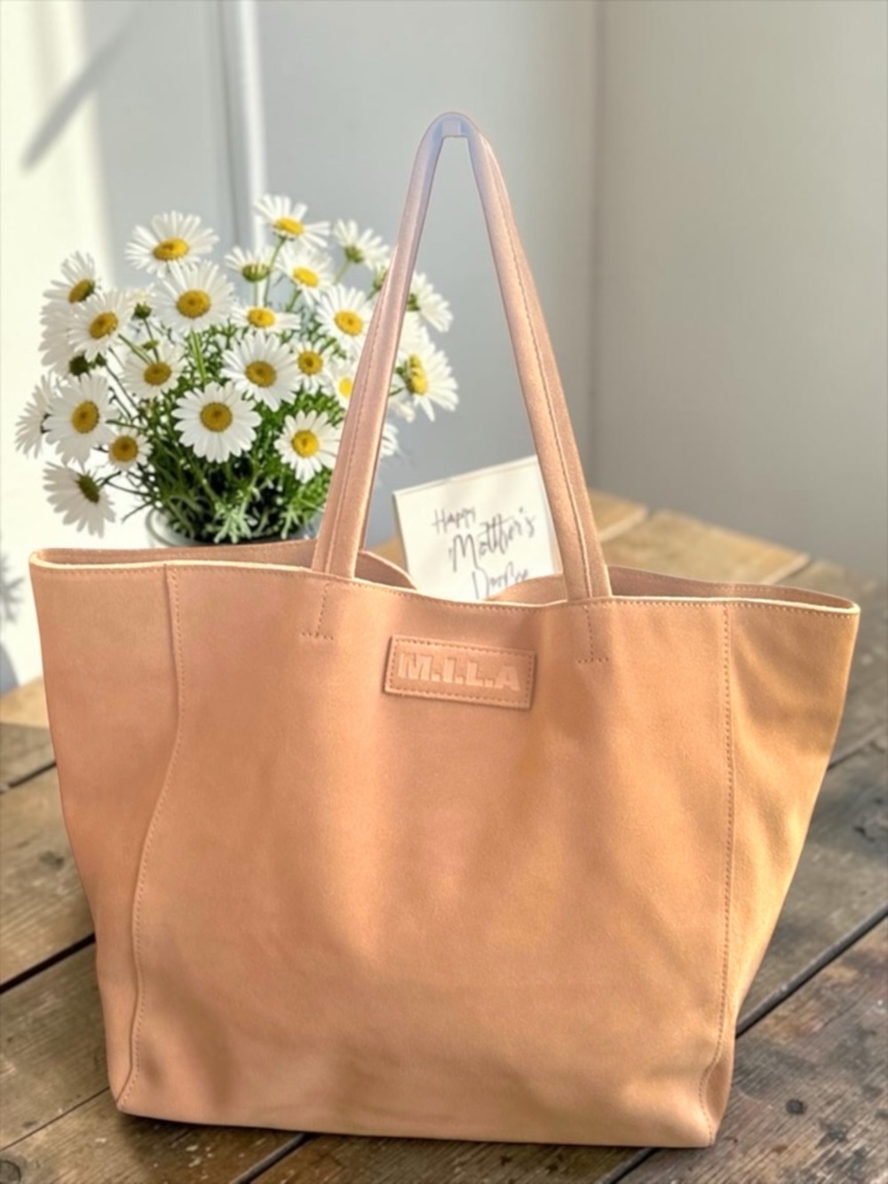 M.I.L.A Blush Pink Suede Tote Bag Large Minimalist Luxury Everyday Work Travel